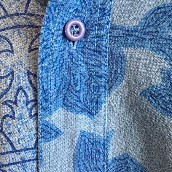 Vintage 90s Gitano Floral Shirt L Blue Cotton Button Front - Picture 4 of 8